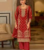 women ethnic motifs embroidered regular thread work kurta with palazzos & with dupatta