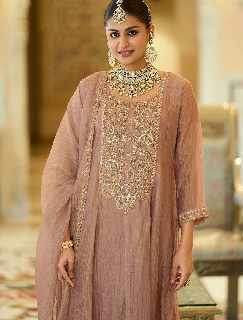 women ethnic motifs embroidered regular sequinned kurta with trousers & with dupatta