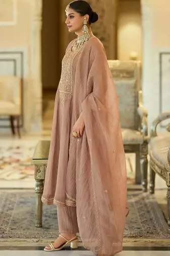 women ethnic motifs embroidered regular sequinned kurta with trousers & with dupatta