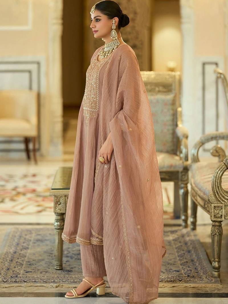 women ethnic motifs embroidered regular sequinned kurta with trousers & with dupatta