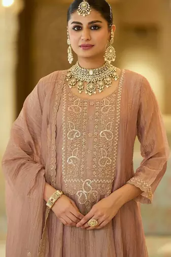 women ethnic motifs embroidered regular sequinned kurta with trousers & with dupatta