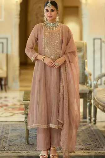 women ethnic motifs embroidered regular sequinned kurta with trousers & with dupatta