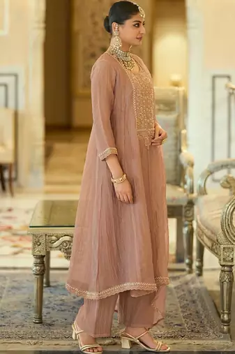 women ethnic motifs embroidered regular sequinned kurta with trousers & with dupatta