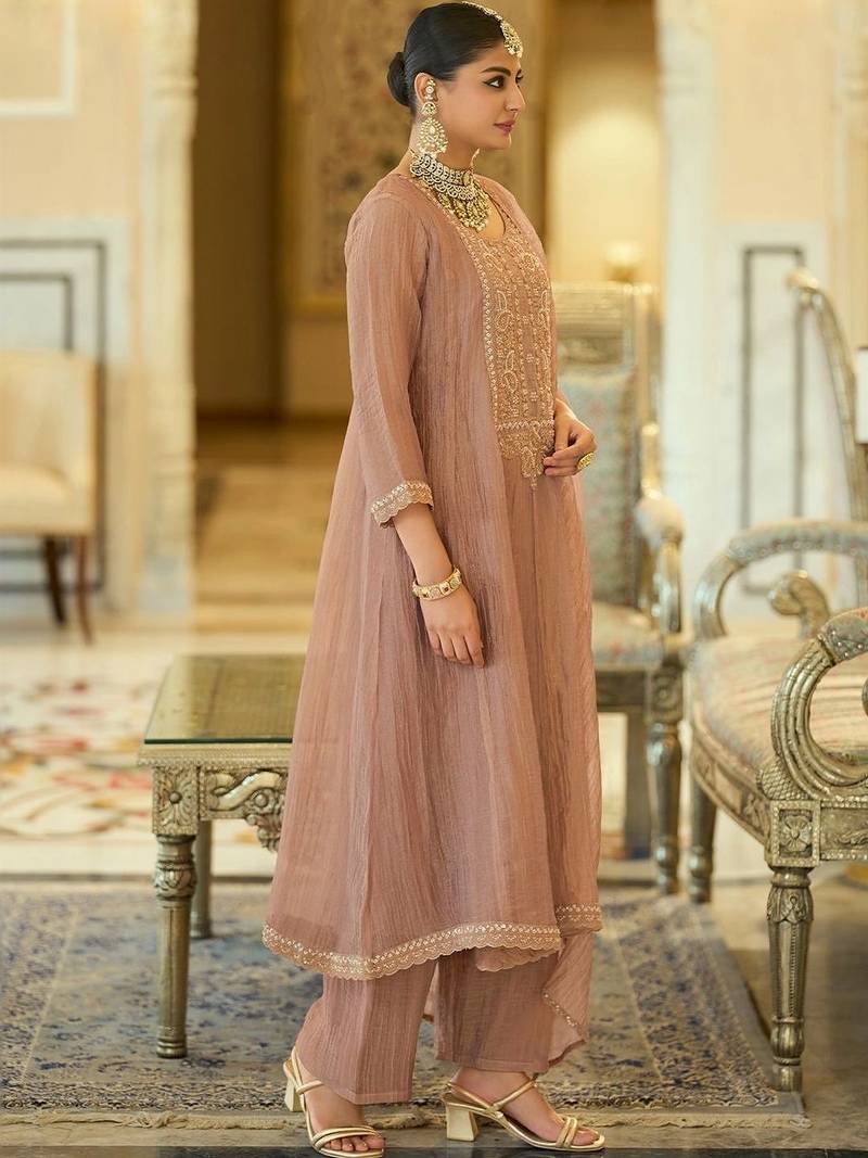 women ethnic motifs embroidered regular sequinned kurta with trousers & with dupatta