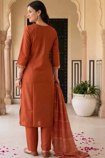 women ethnic motifs embroidered regular thread work kurta with trousers & with dupatta