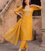 women ethnic motifs embroidered regular thread work liva kurta with trousers & with dupatta