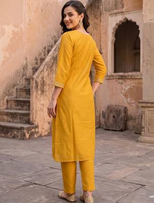women ethnic motifs embroidered regular thread work liva kurta with trousers & with dupatta 4