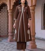 women ethnic motifs embroidered regular thread work cotton kurta with trousers