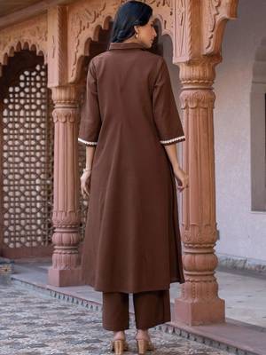 women ethnic motifs embroidered regular thread work cotton kurta with trousers 7