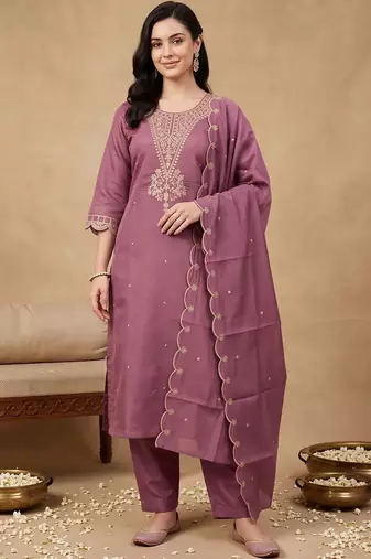 women ethnic motifs embroidered regular thread work kurta with trousers & with dupatta