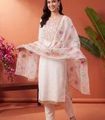 women ethnic motifs embroidered regular thread work kurta with trousers & with dupatta