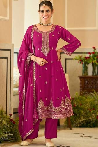 women ethnic motifs embroidered regular kurta with trousers & with dupatta
