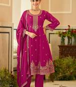 women ethnic motifs embroidered regular kurta with trousers & with dupatta