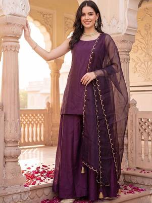 women regular kurta with palazzos & with dupatta 3