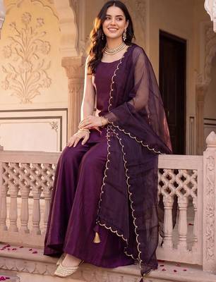 women regular kurta with palazzos & with dupatta 5