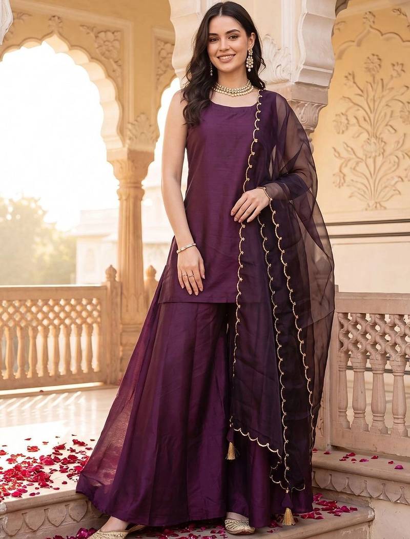 women regular kurta with palazzos & with dupatta