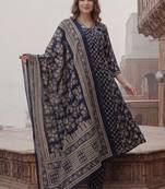 women ethnic motifs printed regular cotton kurta with trousers & with dupatta