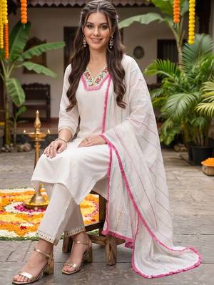 women ethnic motifs embroidered regular thread work kurta with trousers & with dupatta 5