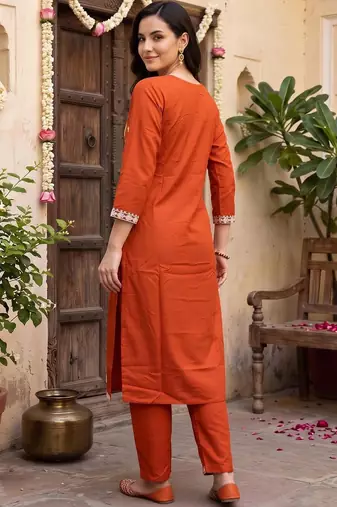 women ethnic motifs embroidered regular thread work kurta with trousers