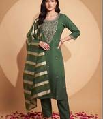 women ethnic motifs embroidered regular thread work kurta with trousers & with dupatta