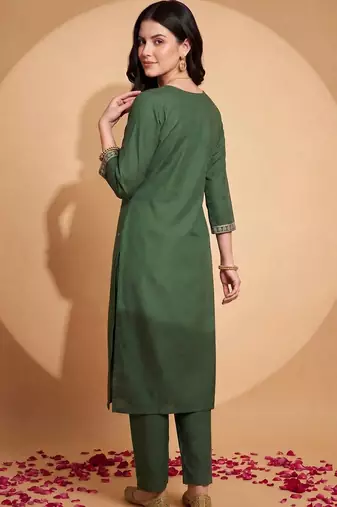 women ethnic motifs embroidered regular thread work kurta with trousers & with dupatta