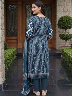 women printed regular cotton kurta with trousers & with dupatta 4