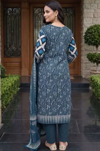 women printed regular cotton kurta with trousers & with dupatta