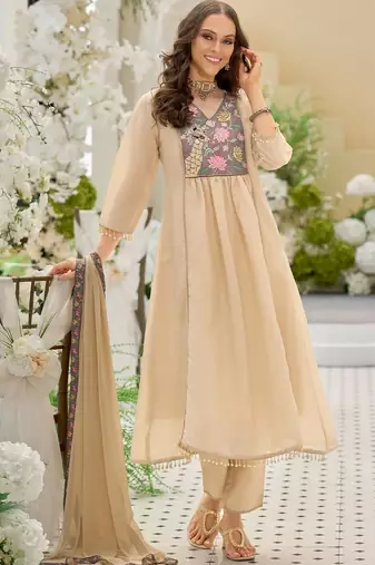 women ethnic motifs embroidered empire patchwork kurta with trousers & with dupatta