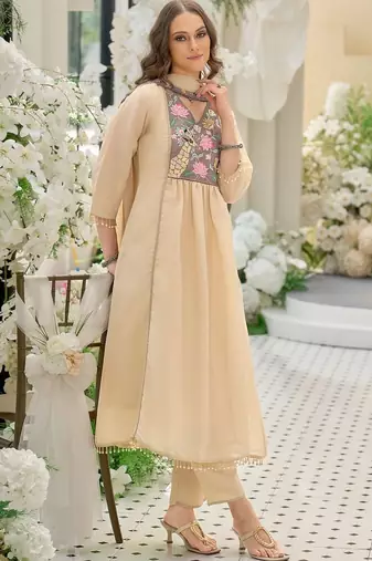 women ethnic motifs embroidered empire patchwork kurta with trousers & with dupatta