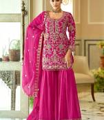 women ethnic motifs embroidered regular kurta with sharara & with dupatta