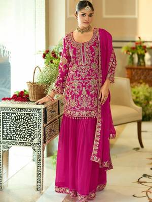 women ethnic motifs embroidered regular kurta with sharara & with dupatta 3