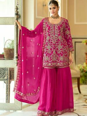 women ethnic motifs embroidered regular kurta with sharara & with dupatta 5