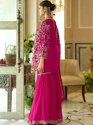 women ethnic motifs embroidered regular kurta with sharara & with dupatta 6
