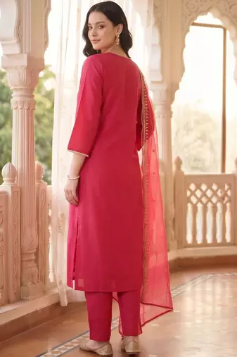 women ethnic motifs embroidered regular liva kurta with trousers & with dupatta
