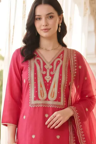 women ethnic motifs embroidered regular liva kurta with trousers & with dupatta