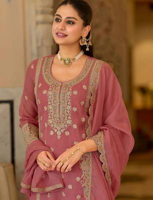 women ethnic motifs embroidered regular kurta with palazzos & with dupatta 2