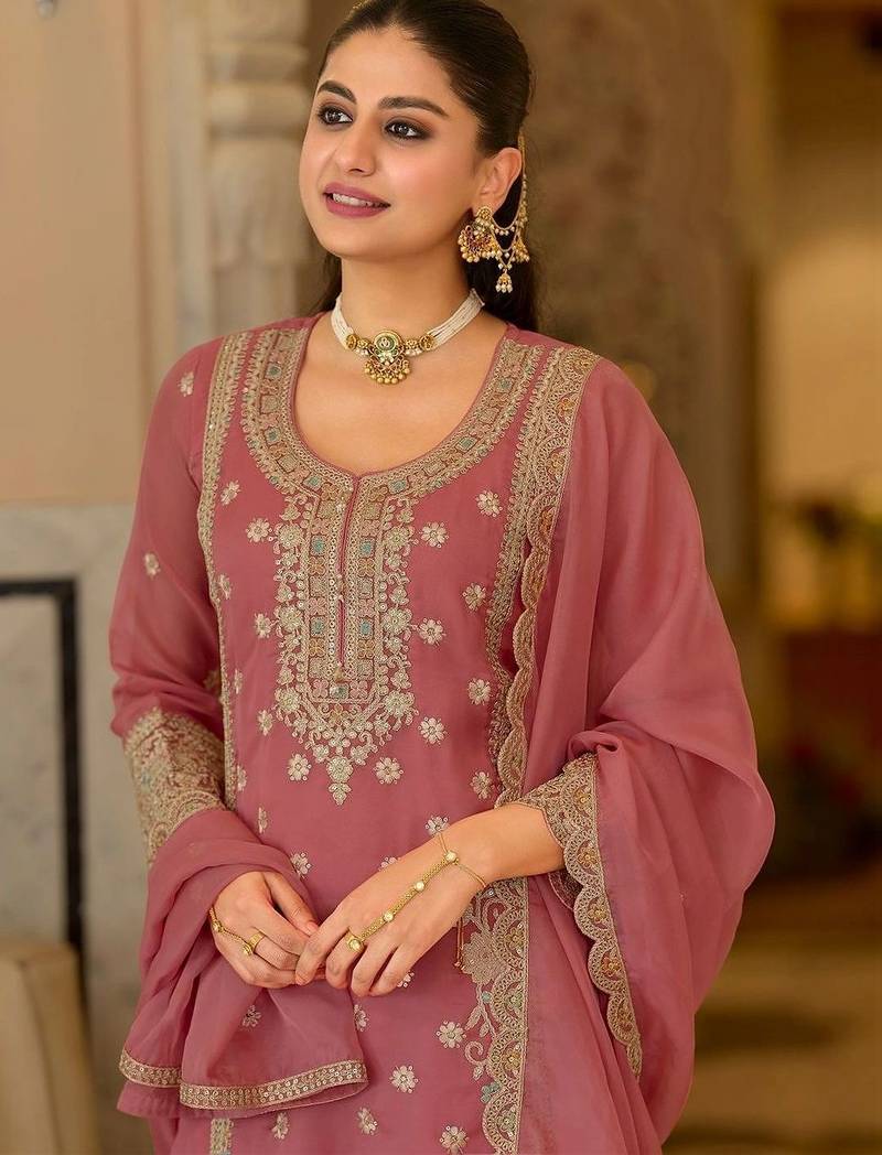 women ethnic motifs embroidered regular kurta with palazzos & with dupatta