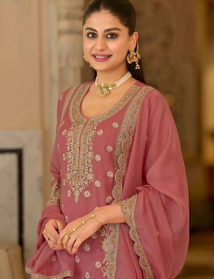 women ethnic motifs embroidered regular kurta with palazzos & with dupatta 3