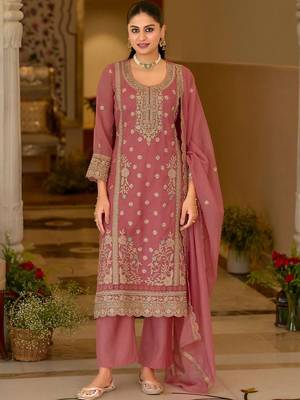 women ethnic motifs embroidered regular kurta with palazzos & with dupatta 1