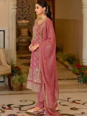 women ethnic motifs embroidered regular kurta with palazzos & with dupatta 5