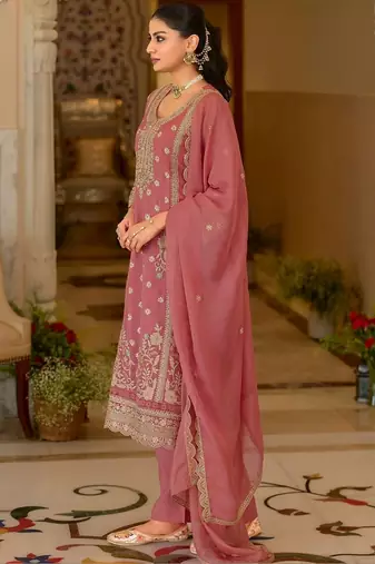 women ethnic motifs embroidered regular kurta with palazzos & with dupatta
