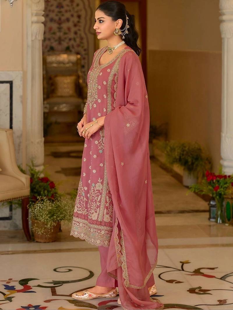 women ethnic motifs embroidered regular kurta with palazzos & with dupatta