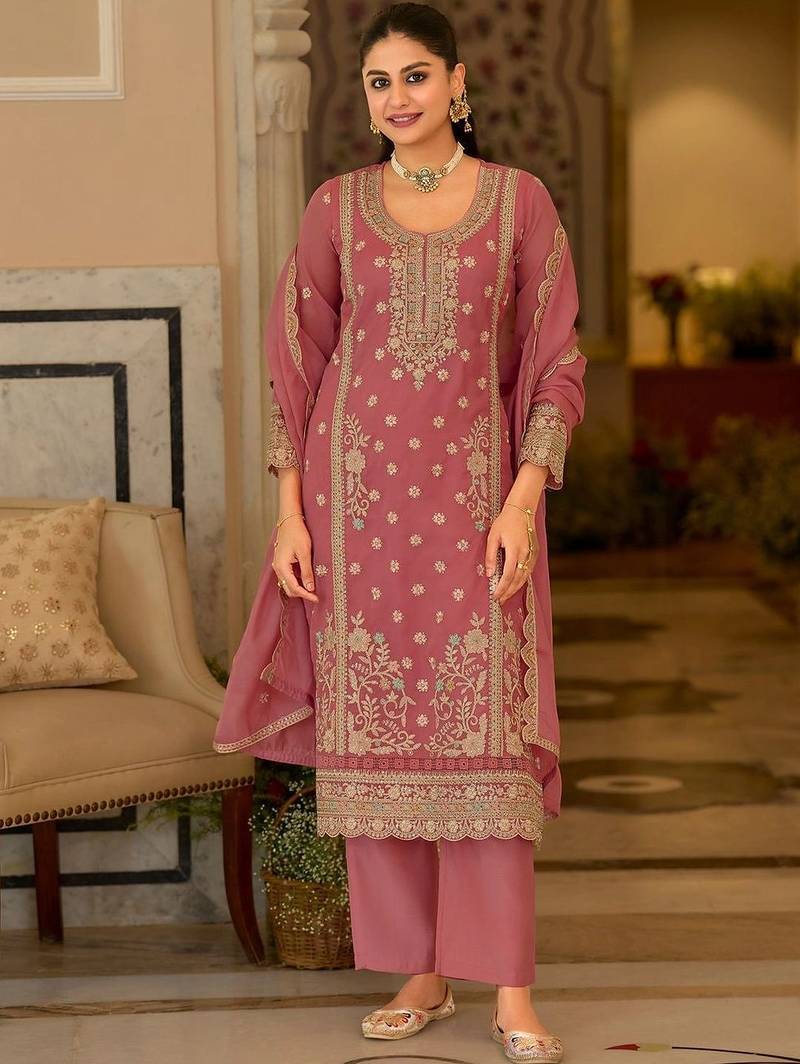 women ethnic motifs embroidered regular kurta with palazzos & with dupatta