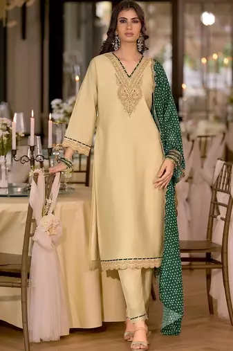 women ethnic motifs embroidered regular thread work kurta with trousers & with dupatta