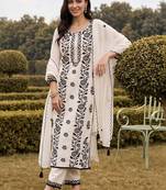women floral embroidered regular thread work kurta with trousers & with dupatta