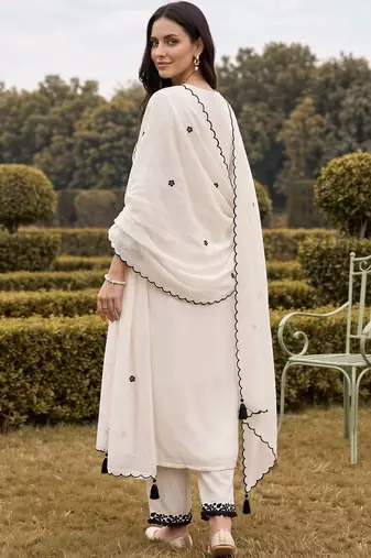 women floral embroidered regular thread work kurta with trousers & with dupatta