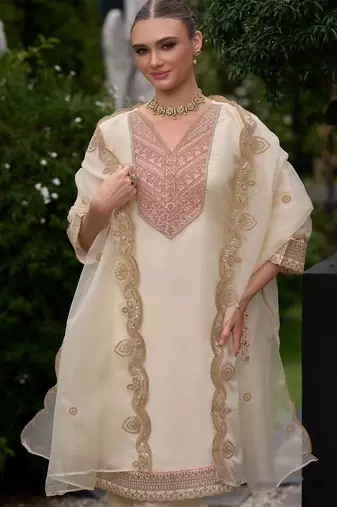 women ethnic motifs embroidered regular kurta with trousers & with dupatta