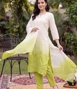 women ethnic motifs embroidered regular thread work cotton kurta with trousers & with dupatta
