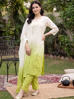 women ethnic motifs embroidered regular thread work cotton kurta with trousers & with dupatta 6