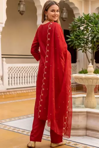 women ethnic motifs embroidered regular thread work liva kurta with palazzos & with dupatta